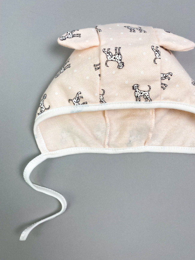 Чепчик детский фланелевый, розовый, Далматинцы Чепчик детский фланелевый, розовый, Далматинцы