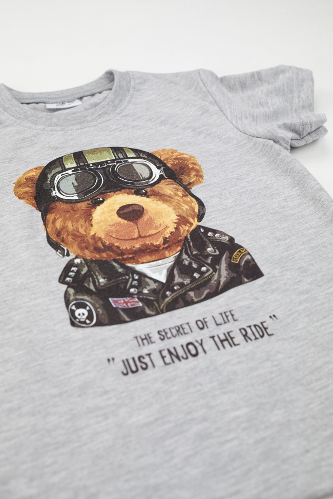 Футболка серая, Мишка Авиатор