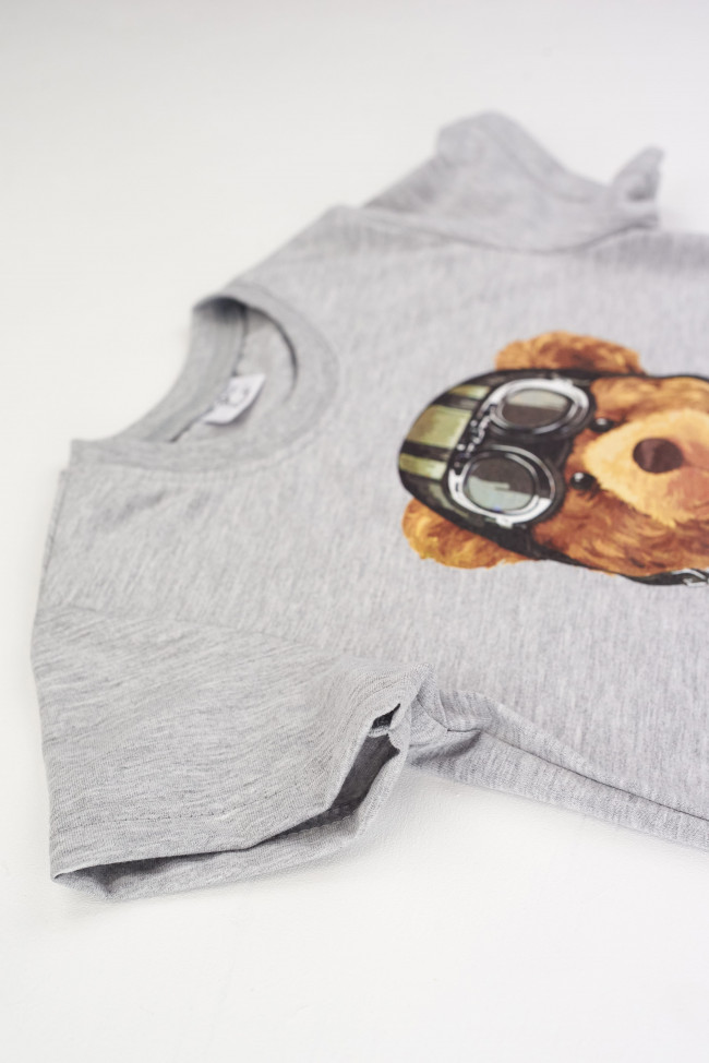 Футболка серая, Мишка Авиатор