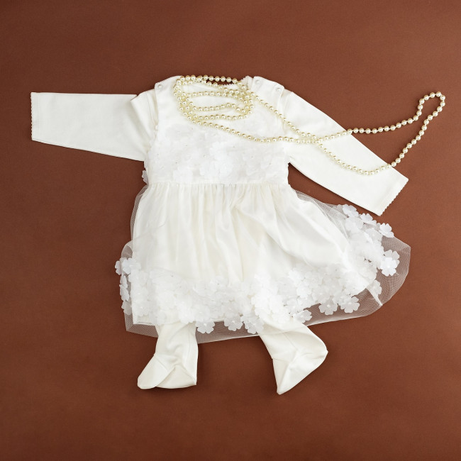 Комплект: комбинезон с платьем, белый Комплект: комбинезон с платьем, белый
