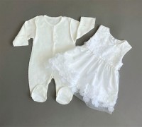 Комплект: комбинезон с платьем, белый