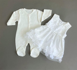 Комплект: комбинезон с платьем, белый Комплект: комбинезон с платьем, белый