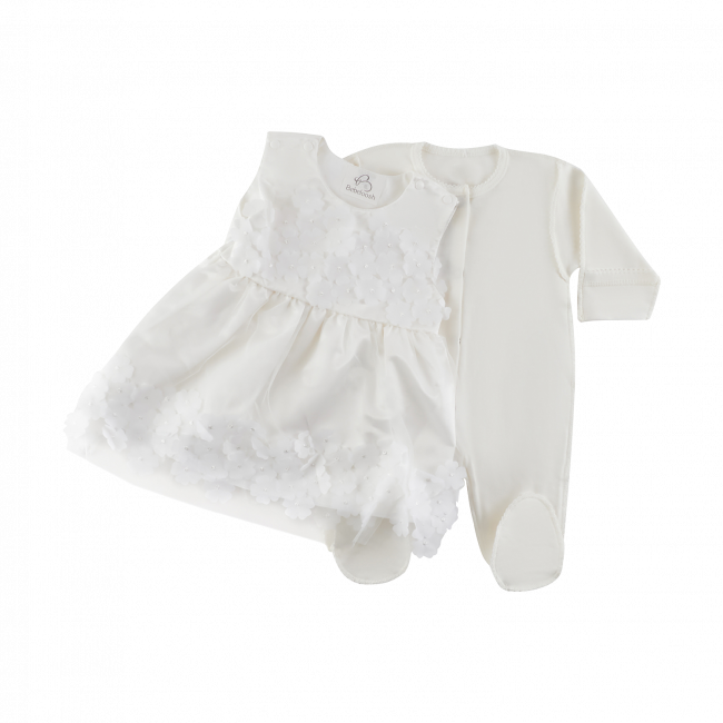 Комплект: комбинезон с платьем, белый Комплект: комбинезон с платьем, белый