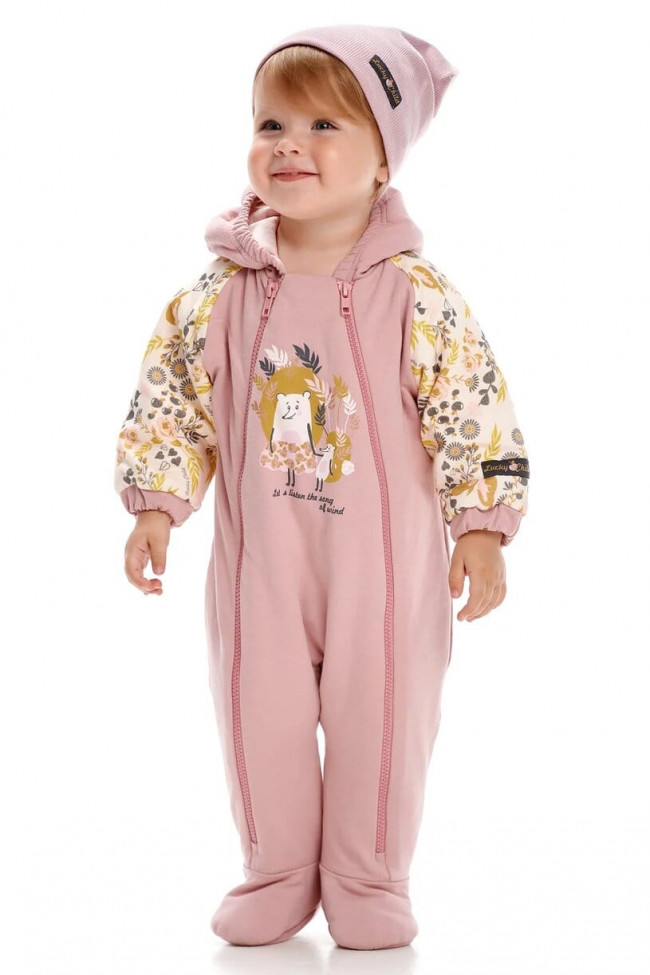 Комбинезон на синтепоне, розовый, Осенний лес