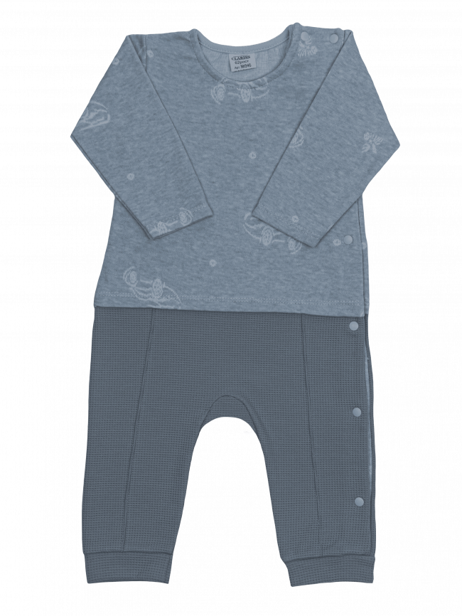 Комбинезон для мальчика комбинированный в клеточку, голубой, Машинки Комбинезон для мальчика комбинированный в клеточку, голубой, Машинки