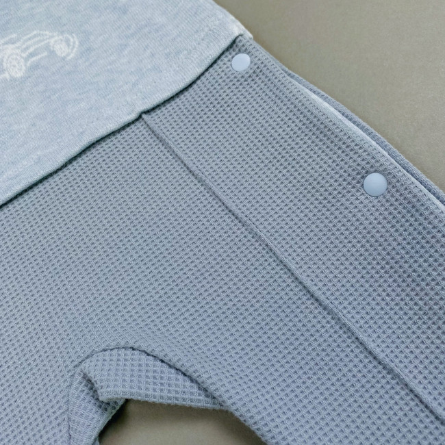 Комбинезон для мальчика комбинированный в клеточку, голубой, Машинки