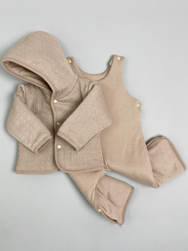 Комплект детский на синтепоне, коричневый, Вязаный микс