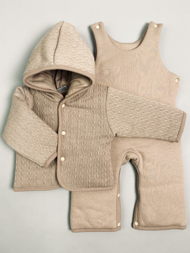 Комплект детский на синтепоне, коричневый, Вязаный микс