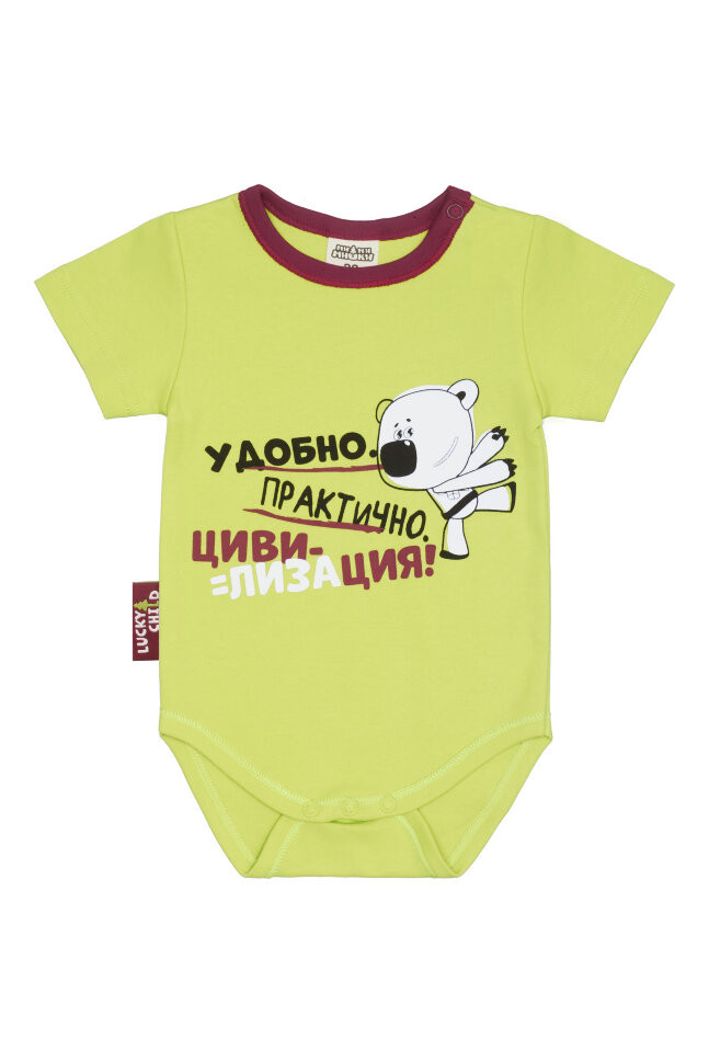 Боди детский, с коротким рукавом, зеленый, Ми-Ми-Мишки 