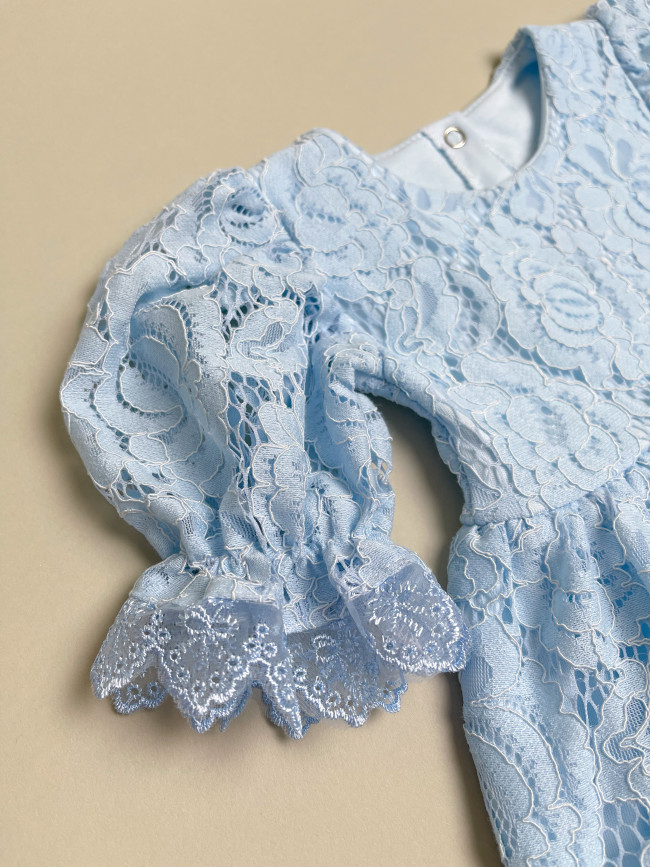 Нарядное детское платье, Цветущая роза, голубое