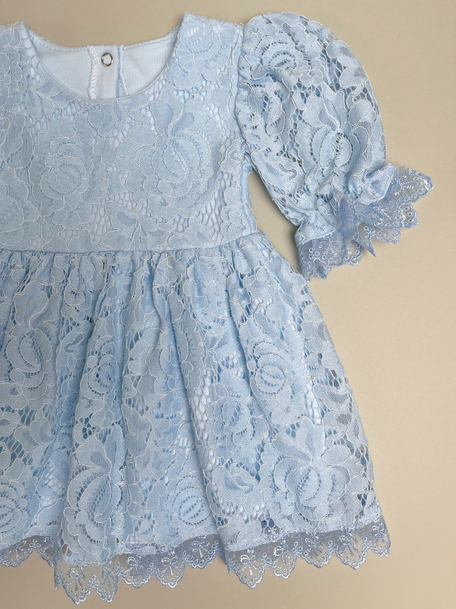 Нарядное детское платье, Цветущая роза, голубое