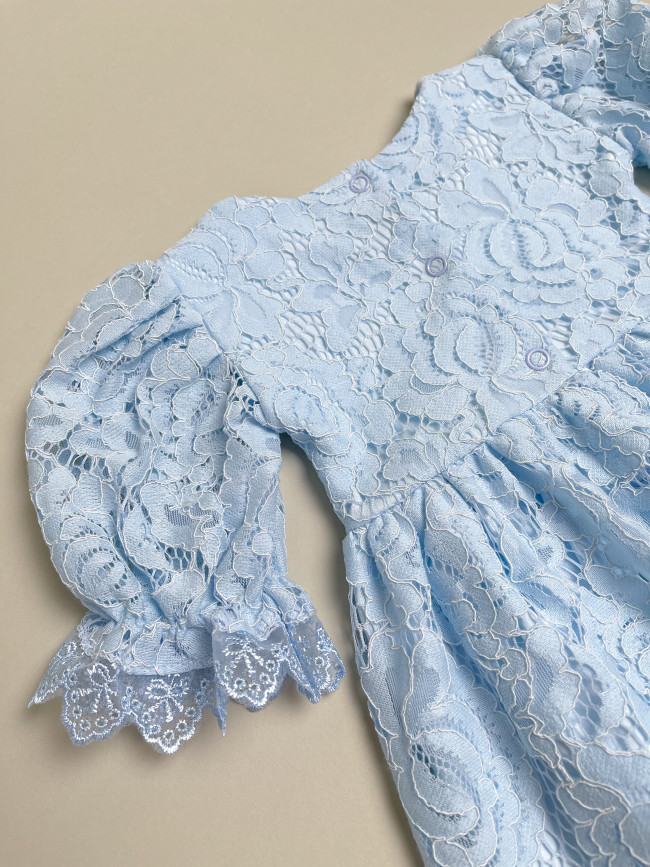 Нарядное детское платье, Цветущая роза, голубое