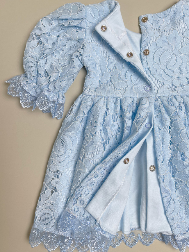 Нарядное детское платье, Цветущая роза, голубое