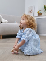 Нарядное детское платье, Цветущая роза, голубое