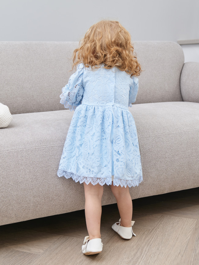 Нарядное детское платье, Цветущая роза, голубое