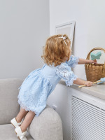 Нарядное детское платье, Цветущая роза, голубое