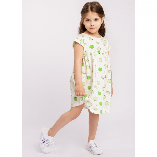 Платье с коротким рукавом, молочное, Яблочки