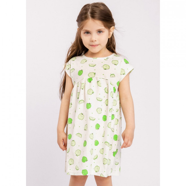 Платье с коротким рукавом, молочное, Яблочки