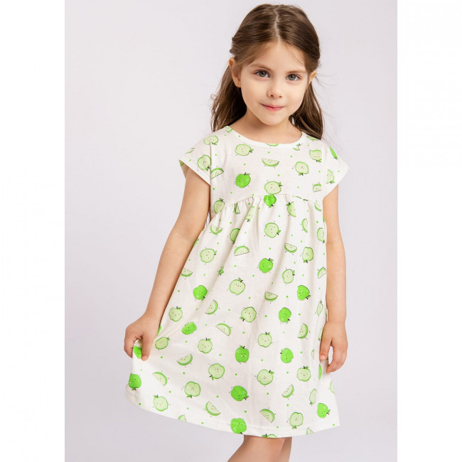 Платье с коротким рукавом, молочное, Яблочки