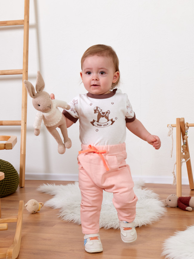 Детские штаны утепленные, персиковые, Шнурки