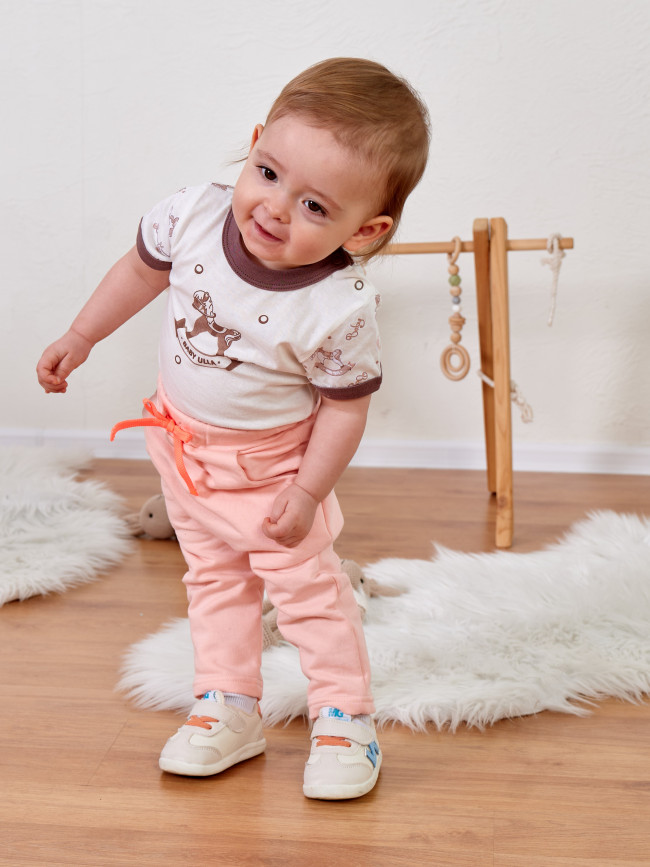 Детские штаны утепленные, персиковые, Шнурки