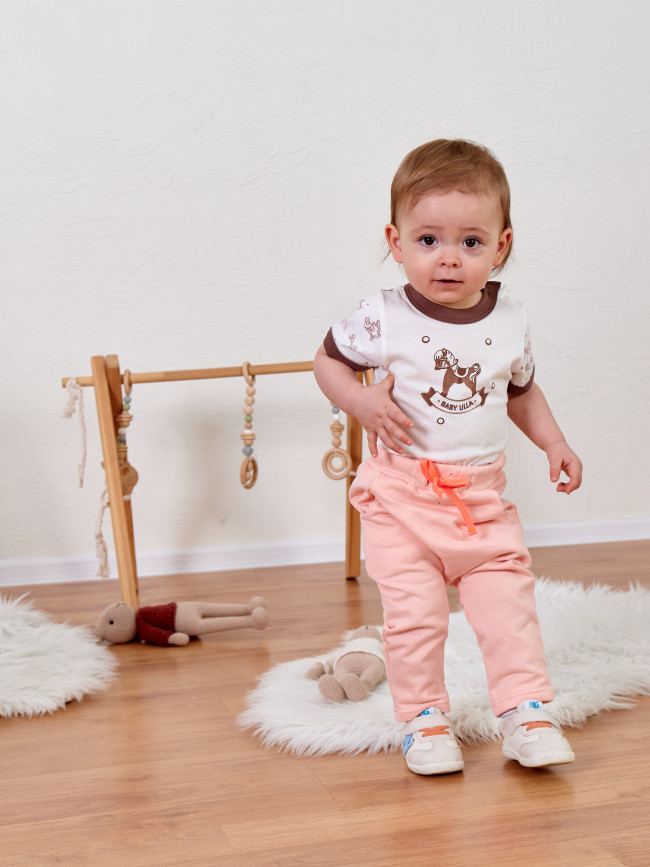 Детские штаны утепленные, персиковые, Шнурки