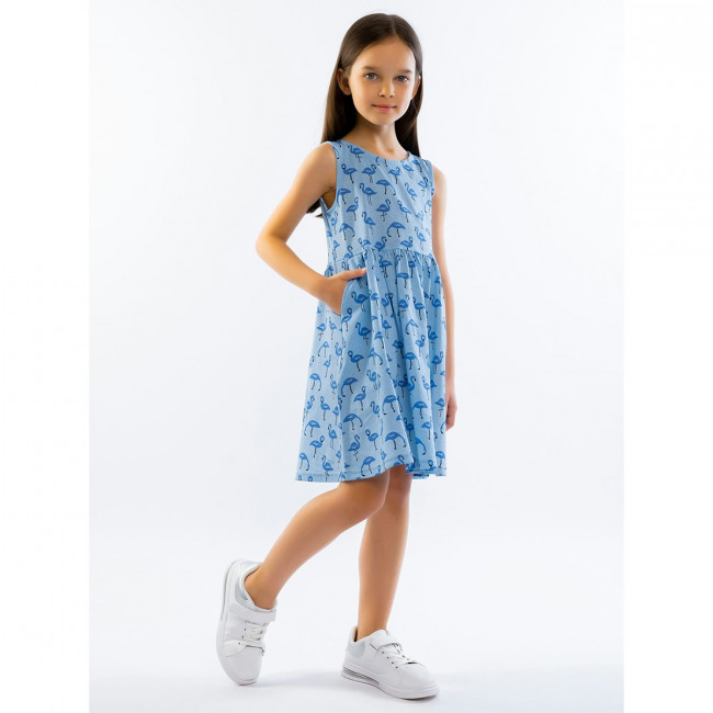 Платье с коротким рукавом, Синие Фламинго