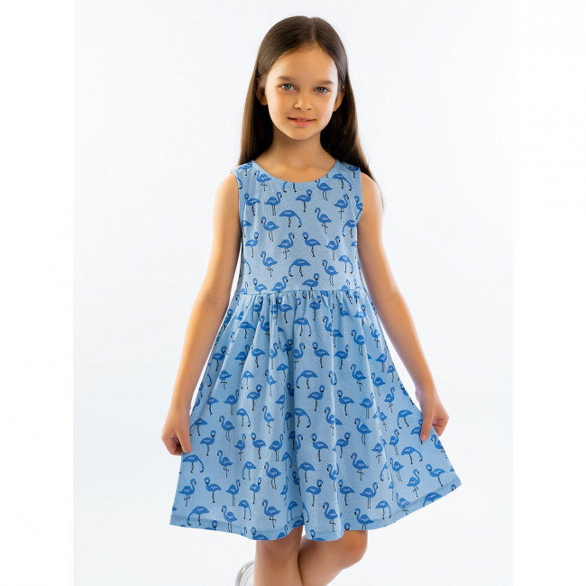 Платье с коротким рукавом, Синие Фламинго
