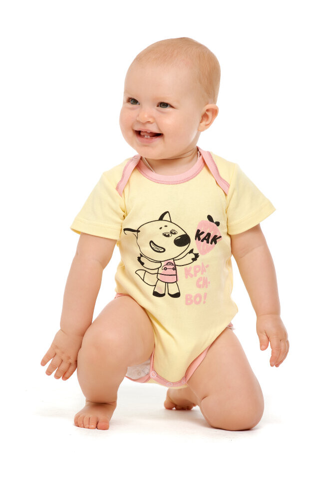 Боди детский, с коротким рукавом, жёлтый, Ми-Ми-Мишки  Боди детский, с коротким рукавом, жёлтый, Ми-Ми-Мишки