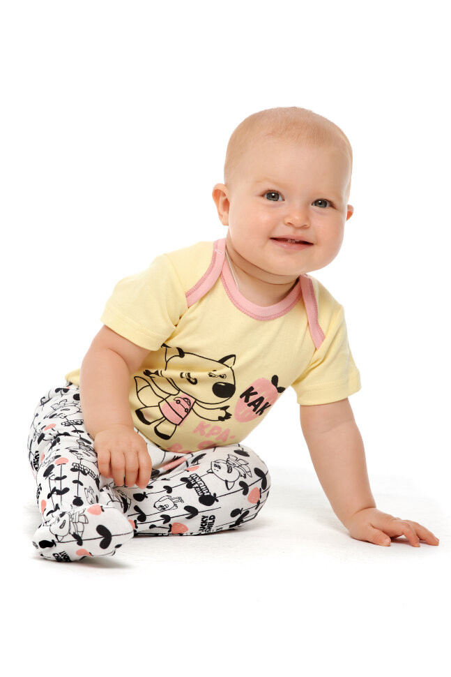 Боди детский, с коротким рукавом, жёлтый, Ми-Ми-Мишки  Боди детский, с коротким рукавом, жёлтый, Ми-Ми-Мишки