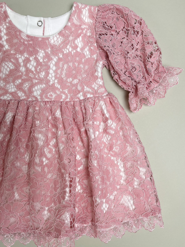 Нарядное детское платье, Кружевная фантазия, розовое