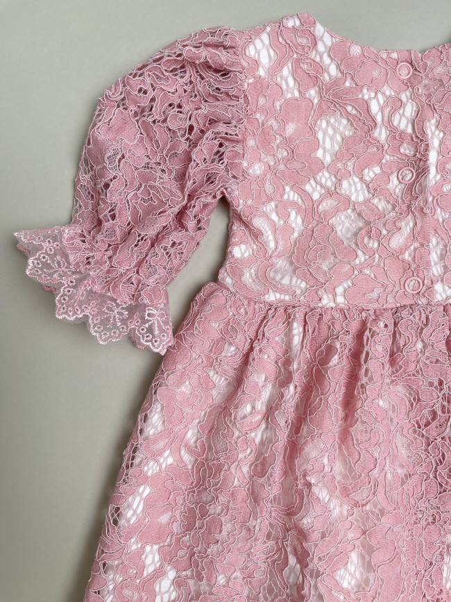 Нарядное детское платье, Кружевная фантазия, розовое