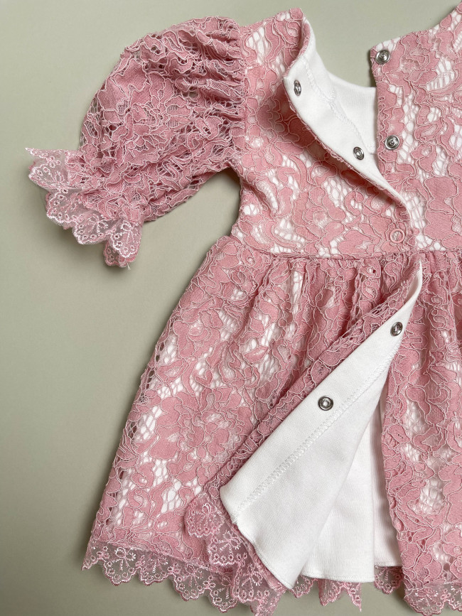 Нарядное детское платье, Кружевная фантазия, розовое