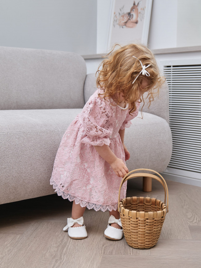 Нарядное детское платье, Кружевная фантазия, розовое