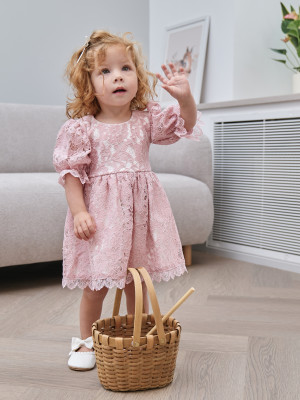Нарядное детское платье, Кружевная фантазия, розовое