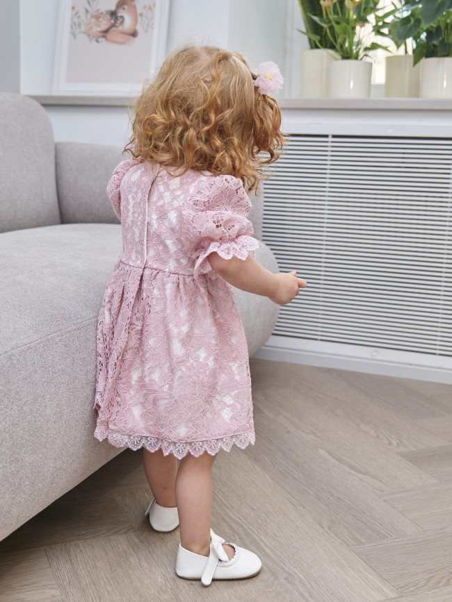 Нарядное детское платье, Кружевная фантазия, розовое