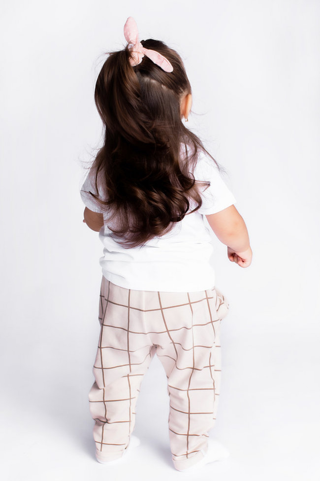 Брюки клетчатые с карманами, молочные Брюки клетчатые с карманами, молочные