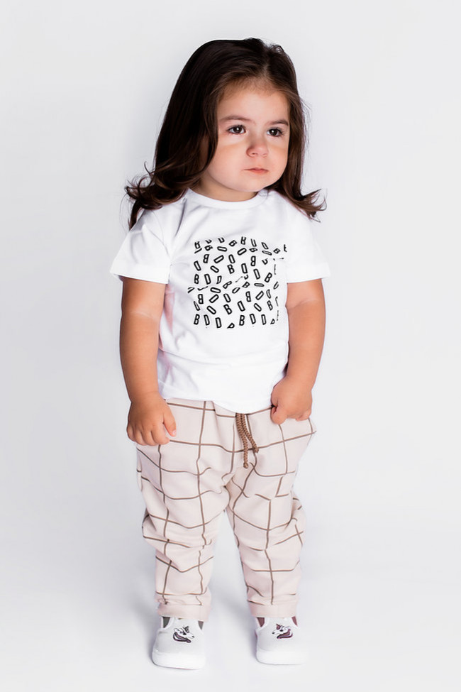 Брюки клетчатые с карманами, молочные Брюки клетчатые с карманами, молочные