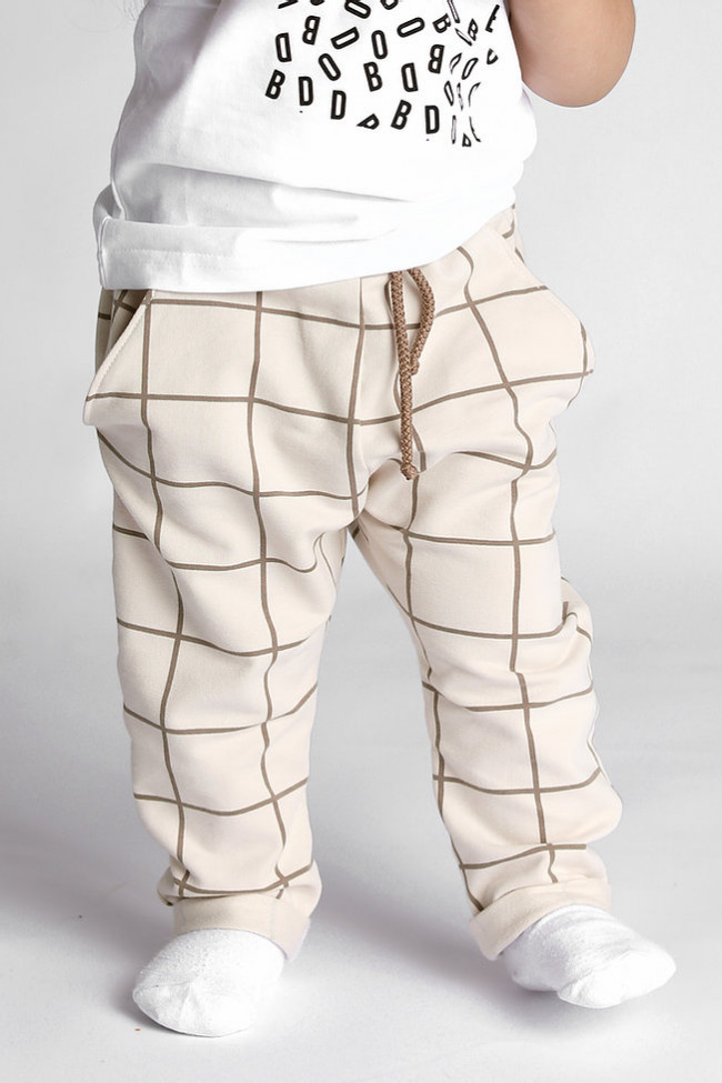 Брюки клетчатые с карманами, молочные Брюки клетчатые с карманами, молочные
