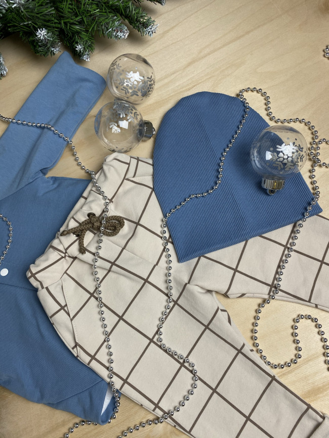 Брюки клетчатые с карманами, молочные Брюки клетчатые с карманами, молочные