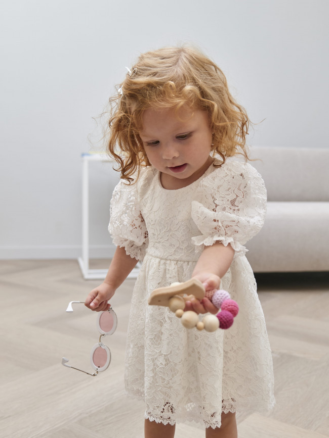 Нарядное детское платье, Кружевная фантазия, белое