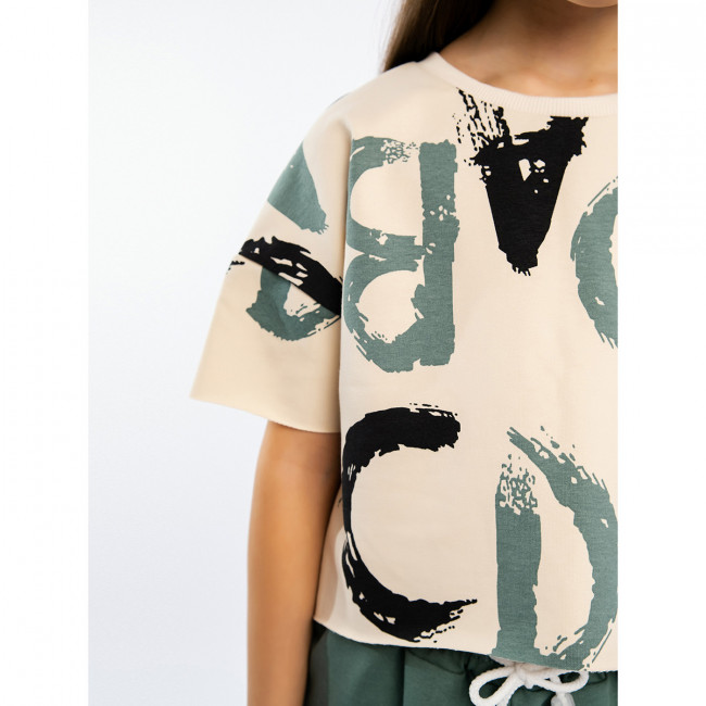 Костюм детский летний для девочки, зеленый, Граффити Костюм детский летний для девочки, зеленый, Граффити