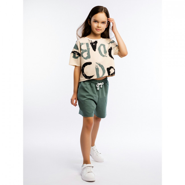 Костюм детский летний для девочки, зеленый, Граффити Костюм детский летний для девочки, зеленый, Граффити
