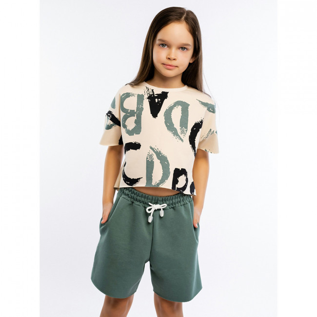 Костюм детский летний для девочки, зеленый, Граффити Костюм детский летний для девочки, зеленый, Граффити
