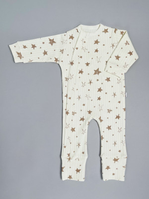 Детский комбинезон слип на молнии, Ванилька,  Звезда бежевый