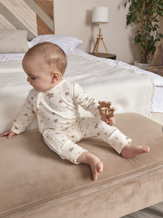Детский комбинезон слип на молнии, Ванилька,  Звезда бежевый