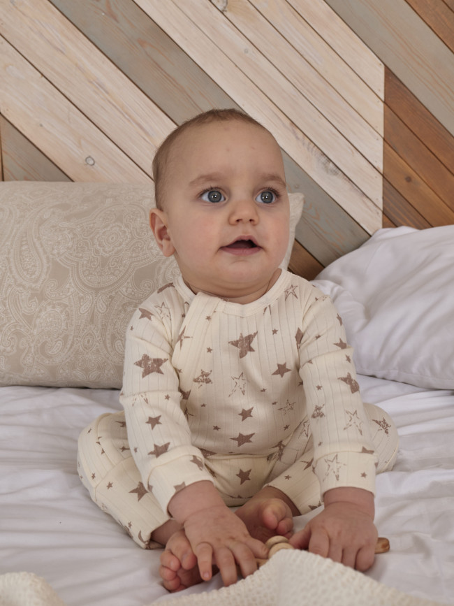 Детский комбинезон слип на молнии, Ванилька,  Звезда бежевый