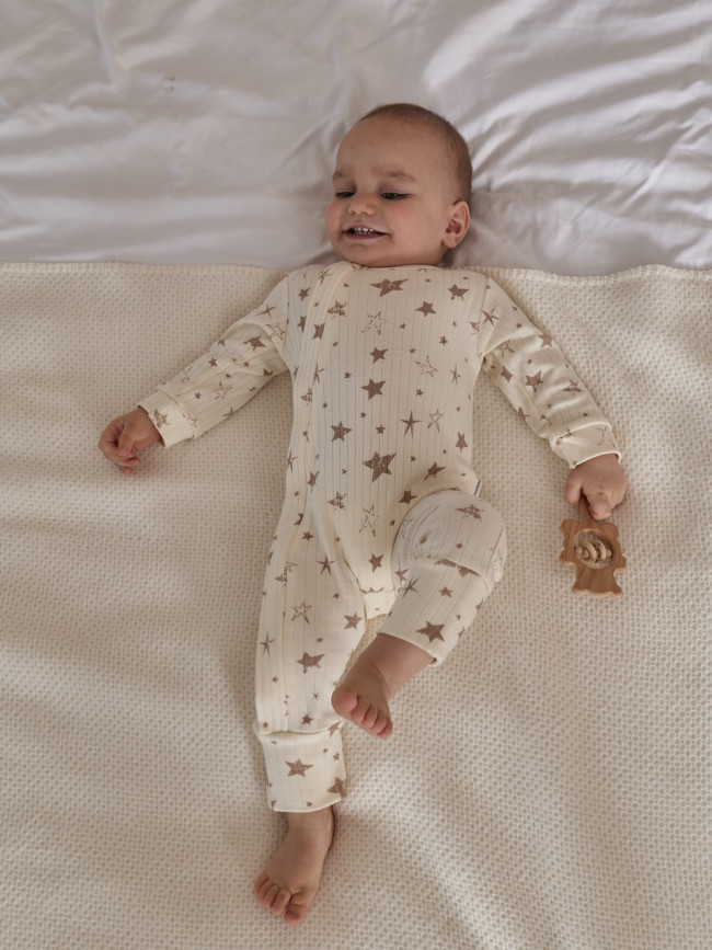 Детский комбинезон слип на молнии, Ванилька,  Звезда бежевый