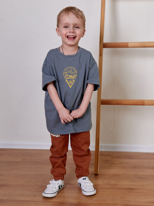 Детская футболка с коротким рукавом, серая, Leave The Map Детская футболка с коротким рукавом, серая, Leave The Map