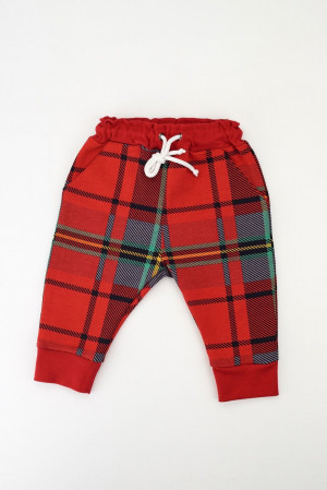 Брюки клетчатые с карманами, красные